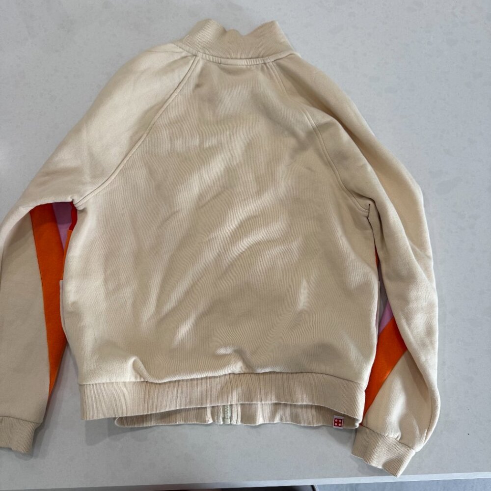 Neutral Zip-Front Colorblock Pullover with Pink, Red and Orange Stripes - Picture 5 of 5